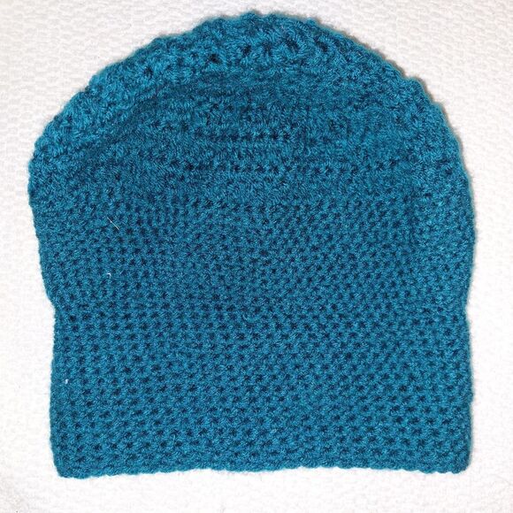 Teal Knit Beanie Hat Winter Cap Handmade Crocheted Warm Headwear One Size - Picture 4 of 10